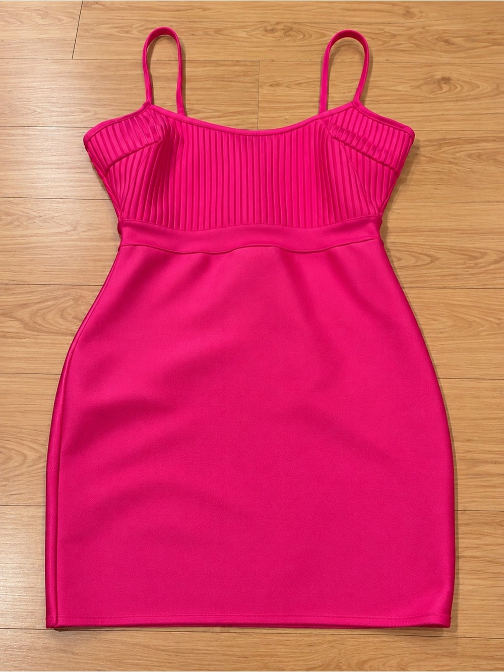 SHEIN Hot Pink Ribbed-Bust Mini Dress